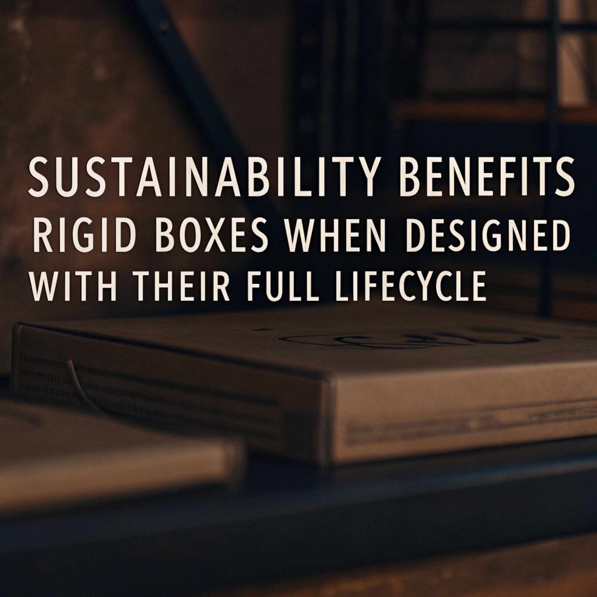 Sustainability of Rigid Boxes A rigid box made from recycled materials with a green leaf symbol next to a person reusing it for storage.